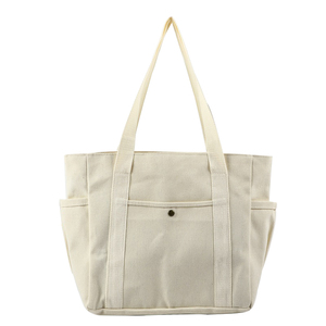 Promotional Gift Shoulder Bag Cotton Shopping Bags Customized Canvas Eco-Friendly Personalized Design with 2 Side Pockets