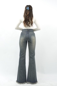 Jeans en denim rétro bleu taille haute 8838 pantalon évasé lavable de style Preppy pour des looks audacieux à la mode avec confort et élégance - Product Image 3