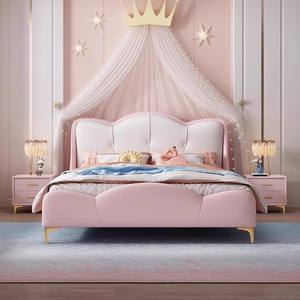 Cama de princesa de dibujos animados de lujo ligera <span class=keywords><strong>para</strong></span> niños, dormitorio moderno de 1,5 m/1,8 m <span class=keywords><strong>para</strong></span> <span class=keywords><strong>adolescentes</strong></span>, niños y <span class=keywords><strong>niñas</strong></span>, marco de madera, cuero cómodo - Product Image 1