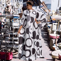 Vestido Dashiki Africano Casual de Talla Grande para Mujer, Manga Murciélago, Túnica Holgada, Abaya Estampada de Poliéster Transpirable con Bordado Incluido