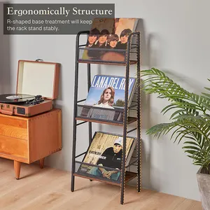 JH-Mech LP Records Rack Store About 80 Albums 3-Tier Large Capacity Solid Metal Record Player Stand with Vinyl Storage