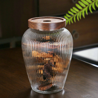 Grand pot en verre cylindrique à large ouverture, grande capacité, pour le stockage des noix et des fruits, pour la cuisine, avec couvercle en bois