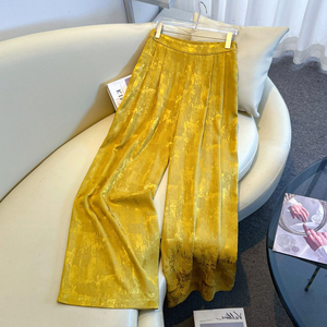 <span class=keywords><strong>Pantaloni</strong></span> Palazzo da <span class=keywords><strong>Donna</strong></span> a Vita Alta in Raso Jacquard Lucido, Gamba Larga, Plissettati, Eleganti, Lussuosi, Drappeggiati, Vestibilità Ampia - Product Image 2