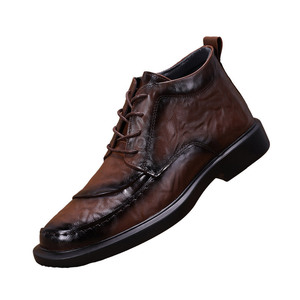 Men's Brown Genuine Leather Lace-up <b>Dress</b> <b>Boots</b> Round Toe Rubber Outsole Comfort Solid Genuine Leather Lining Autumn Office Wear - Product Image 4