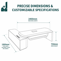 Bureau de direction ergonomique moderne et incurvé avec finition métallique, structure en bois, armoire latérale de rangement, écologique, usage commercial