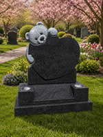 Pierre tombale en granit Teddy Bear en forme de cœur, style américain traditionnel, sculpture sur pierre pour cimetière