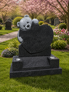 Pierre tombale en granit Teddy Bear en forme de cœur, style américain traditionnel, sculpture sur pierre pour cimetière - Product Image 5