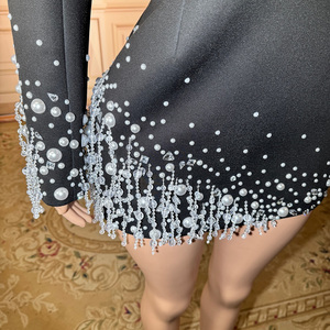 Novance Y5440 Nuova Collezione Abito Blazer <span class=keywords><strong>Bianco</strong></span> con Perline e Frange Nero per Donne Scollo a V Sexy - Product Image 6