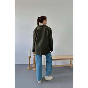 Chaqueta Oversize a Rayas Color Caqui para Mujer, Producto al por Mayor - Product Image 2