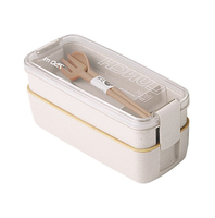 Boîte à lunch en paille de blé biodégradable à double compartiment, compatible micro-ondes, avec couverts