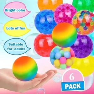ชุดลูกบอลบีบคลายเครียดขนาดเล็ก 6 ชิ้น สีรุ้ง ของเล่น EDC ของเล่นเสริมพัฒนาการ ของเล่นบีบมือ ทนทาน ปลอดสารพิษ บรรเทาความเครียด - Product Image 1