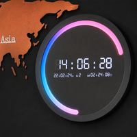 Reloj de Pared con Mapa del Mundo, Movimiento de Cuarzo y Pantalla Digital LED, Diseño Moderno, Material de Poliéster para Salas de Estar y Oficinas
