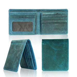 Portefeuille homme rétro en cuir Crazy Horse 6 pouces, bifold, en cuir véritable, décontracté, usage quotidien, couleur unie, printemps 2025 - Product Image 1