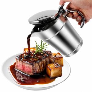 Distributeur de sauce isotherme double paroi en acier inoxydable avec couvercle articulé pour restaurant et usage domestique - Product Image 1