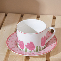 Ensemble tasse à café et soucoupe en céramique Jiale Tulipe Rose, style européen, passe au lave-vaisselle et au micro-ondes, haute qualité, esthétique mignonne, pour usage domestique