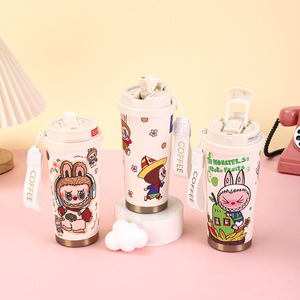 316 Stainless Steel Insulated Tumbler With Fabric Pattern And 3D Double Straw Coffee Cup For Travel - Product Image 3