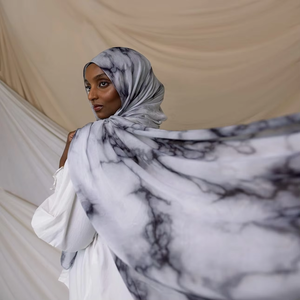 New Arrival Light-Weight Breathable Watercolour Marble Printed Modal <b>Hijab</b> Custom Cotton <b>Viscose</b> Muslim Women's Head Scarf Solid - Product Image 1