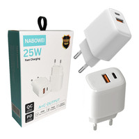 Adaptateur secteur USB-C double port 25W PD, chargeur rapide QC 3.0, adaptateur mural USB Type-C, prise EU/US pour iPhone Samsung