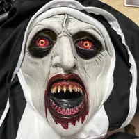 Masque en latex HLC Halloween Spirit Bloody Mouth Nun Face avec cagoule, masques de fête effrayants pour la maison hantée, cosplay