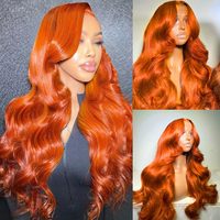 Aurasilva Perruque Lace Front HD Transparente 13x4, 24 Pouces, Ondulée, Orange Vif, 100% Cheveux Humains Chinois, Sans Colle, Pré-Pluckée, Densité 150%