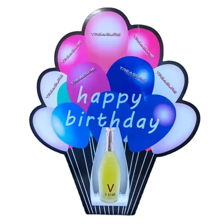 Custom Night Club VIP Service Happy Birthday Acrylic LED Balloon Champagne Bottle Presenter Glorifier Wine Stand Display Rack