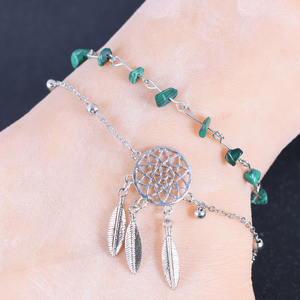 विंटेज सिल्वर ड्रीमकैचर आकर्षण टखने ब्रेसलेट टर्कोटा पत्थर सपने कैचर - Product Image 6