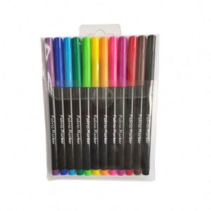 Stylos à pointe en fibre colorés, ensemble de marqueurs à l'aquarelle en plastique personnalisés, 12 ou 24 couleurs - Product Image 1