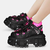 Bottes plateforme rose néon Cyberpunk unisexe, 8 cm, style punk industriel, avec rivets, EU35-45