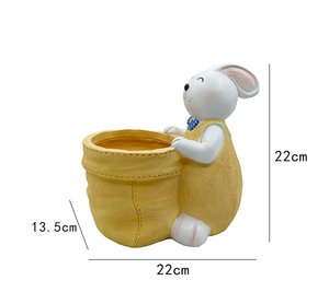 Statue de lapin en résine mignonne, <span class=keywords><strong>pot</strong></span> de fleurs, sculpture d'animal réaliste peinte à la main pour la décoration extérieure de Pâques - Product Image 4