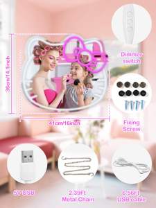 ハローキティ ミラー ネオンサイン、ピンク＆ホワイトLEDバニティミラー、女の子の寝室用メイクアップバニティデコレーション - Product Image 2