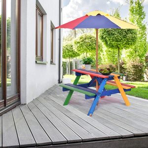 Table de jardin d'extérieur pour enfants <span class=keywords><strong>avec</strong></span> chaise en bois Bancs d'activité <span class=keywords><strong>parasol</strong></span> amovibles pour jardin pour pique-niques et cadres d'escalade - Product Image 2