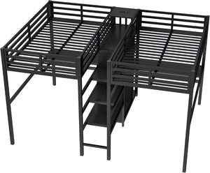 <span class=keywords><strong>Lit</strong></span> double mezzanine avec bureau et armoire Poste d'étude peu encombrant pour adultes - Product Image 2