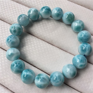 สร้อยข้อมือหินลูกฟูกสีน้ำเงินธรรมชาติ สำหรับผู้ชายและผู้หญิง สร้อยข้อมือหินโดมินิกันแบบวงเดี่ยว ลาลีมาร์ เครื่องประดับคริสตัลพลังงาน - Product Image 2