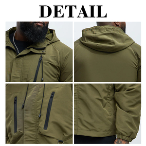 KingSen Wholesale <b>Men</b> Outdoor Windproof Hooded Jacket Loose Waterproof Utility Coat Multi Pocket Casual Streetwear OEM Apparel - Product Image 6