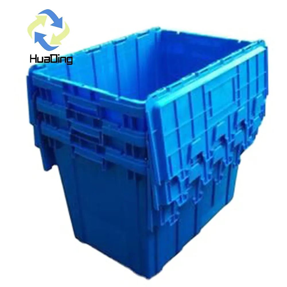 HUADING Wholesale Plastic Large Moving Boxes Hinged Storage Container Nested And Stacked Storage Boxes