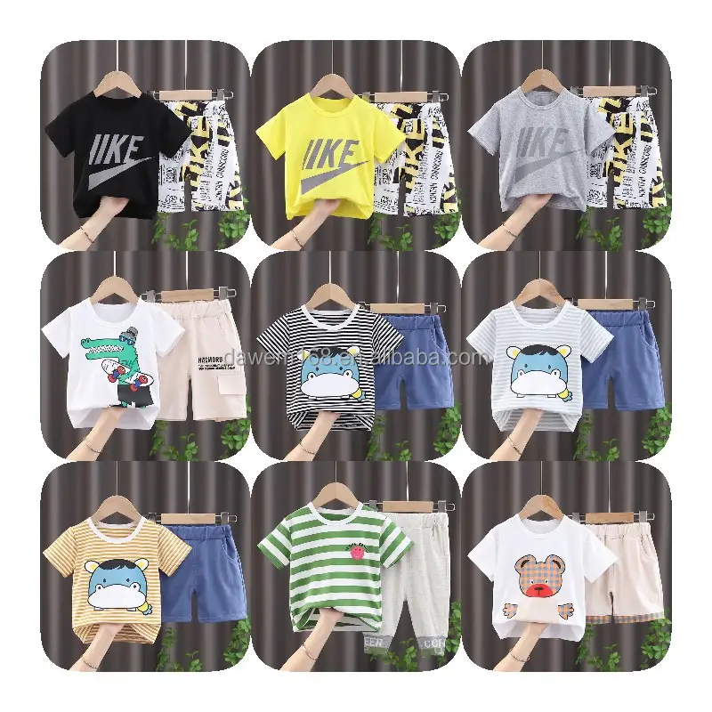 Factory wholesale children's wear sets 3-12 years old men and women casual wear printed T-shirt shorts cotton children's wear