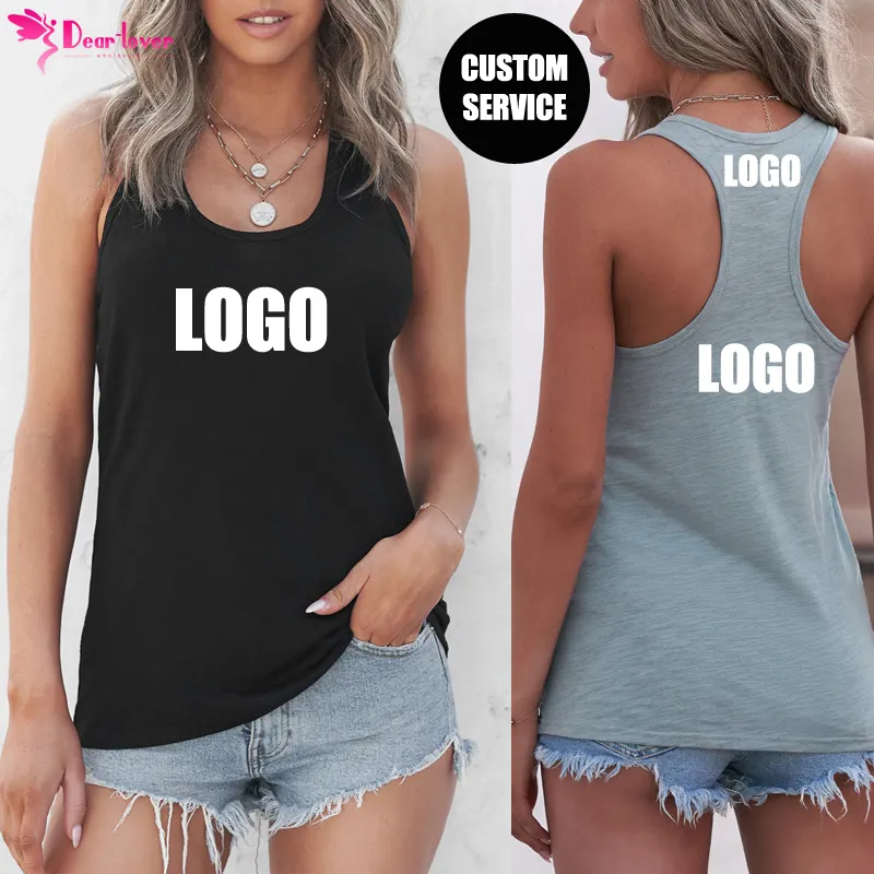 Dear-Lover Custom Logo OEM ODM Private Label Casual Basic Solid White Blank Ladies Knitted Workout Tank Top Women