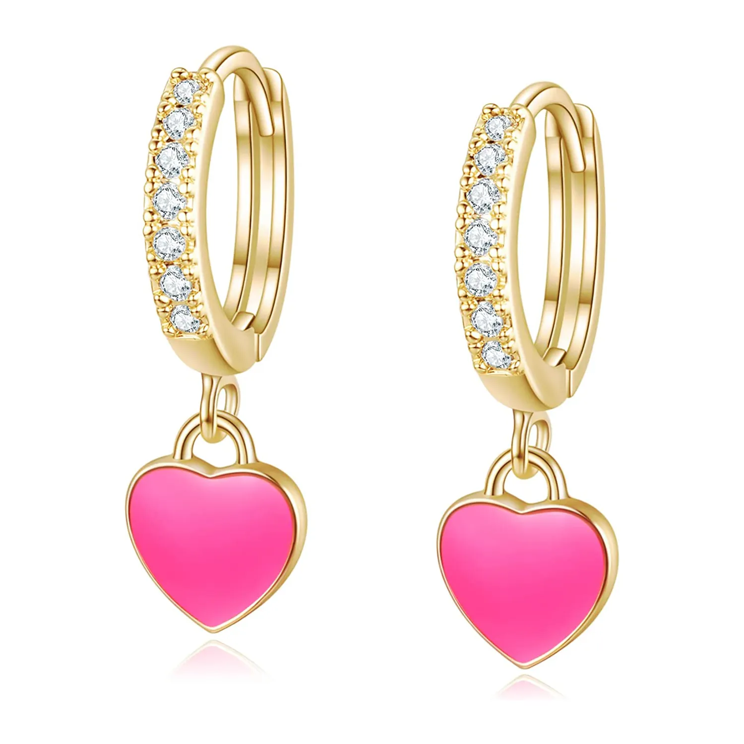 925 argent Sterling 14k plaqué or CZ zircon cerceau petit amour goutte émail coeur Huggies boucles d'oreilles bijoux pour femmes filles