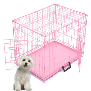Çift kapı büyük katlanabilir köpek sandık mobilya kapalı Pet kafesleri & evler açık pembe Metal köpek kulübesi - Product Image 1