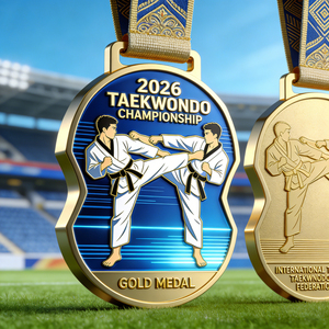 Médaille de sport personnalisée en alliage de zinc, or, argent, cuivre, avec logo 3D personnalisé, design du fabricant, pour Taekwondo, Karaté, Judo. - Product Image 1