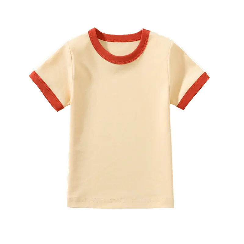 OEM haute qualité sonnerie couleur contrastée coton uni 100% coton col rond t-shirt enfants enfants bambins t-shirt col rond solide unisexe