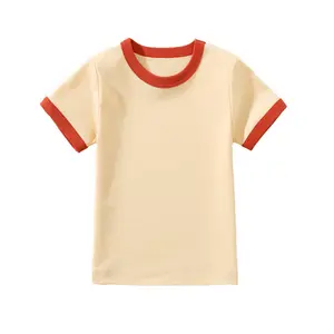 OEM yüksek kalite zil kontrast renk pamuk plain100 % pamuk ekip boyun Tee çocuk çocuk yürüyor T-shirt o-boyun katı Unisex