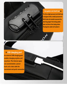 时尚批发多功能防盗大号男士牛津防水USB口密码锁斜挎包胸包 - Product Image 3