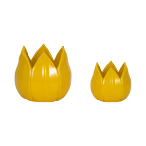 Vasi in ceramica a forma di petalo, design tulipano giallo, vasi da fiori per interni ed esterni, contenitori decorativi per piante da giardino, set di due. - Product Image 1