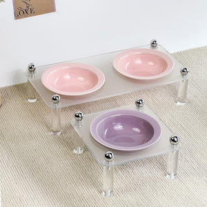 Grosir mangkuk kucing pola padat ramah lingkungan, mangkuk kucing dua ketinggian bergaya dengan dudukan akrilik untuk air makanan - Product Image 2