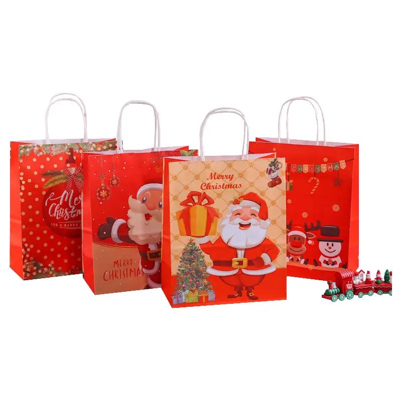 Passen Sie Weihnachts geschenk Kraft Papiertüte und Cartoon Weihnachts einkaufs feier Geschenk Candy Handheld Bag an