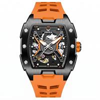 ONOLA 3870 Montre automatique de sport haut de gamme pour homme, étanche, bracelet en caoutchouc, cadran mécanique tonneau ajouré, montres de business