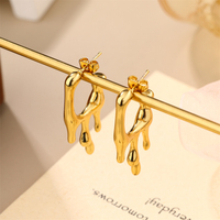 Pendientes Hipoalergénicos de Acero Inoxidable con Baño de Oro de 18K, Resistentes al Deslustre, Diseño de Goteo de Líquido, Aros Abiertos Redondos