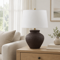 Lampe de table 22,5 pouces, base en céramique marron foncé, abat-jour en tissu, interrupteur marche/arrêt, ampoule E26 incluse, table de chevet, console, maison