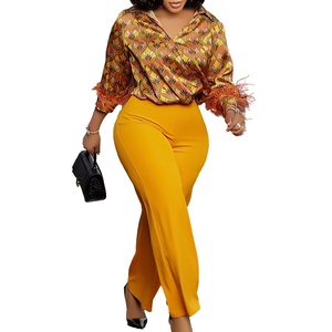 Ensemble 2 pièces pour <span class=keywords><strong>femme</strong></span> : chemise imprimée à manches longues et pantalon large, coupe ample, mode automne, <span class=keywords><strong>tenue</strong></span> <span class=keywords><strong>africaine</strong></span>, ensemble haut et jupe - Product Image 5
